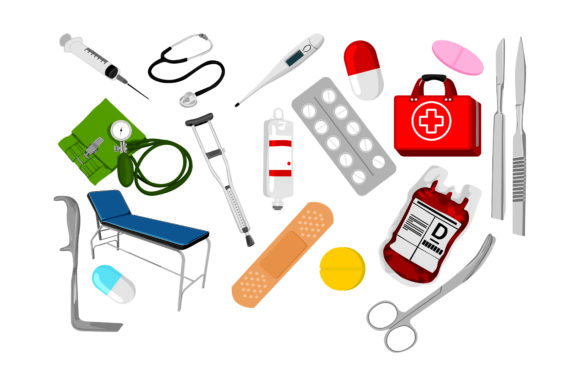 Hospital Medical Equipment Vector Set