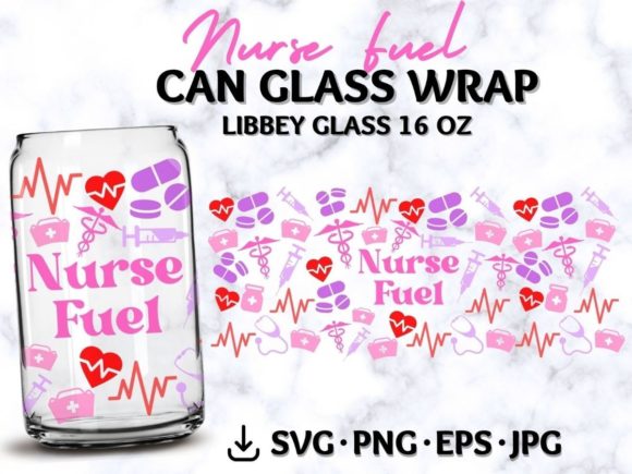 Nurse Fuel Libbey 16oz Can Glass Graphics